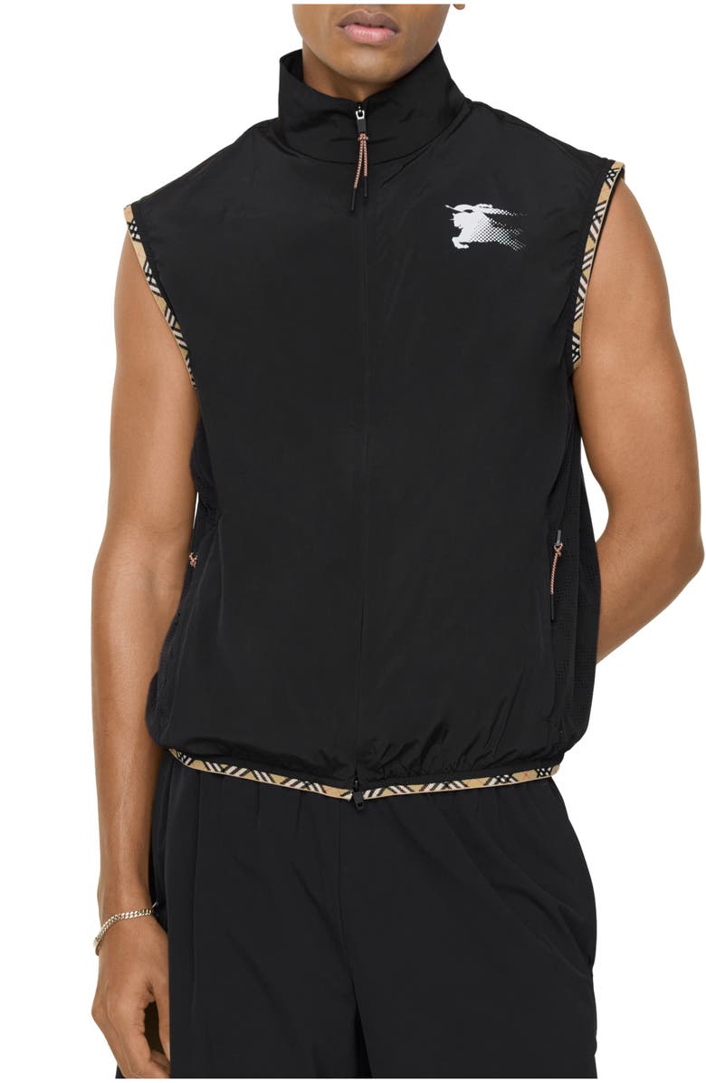 Burberry Check Trim Nylon Gilet, Main, color, Black