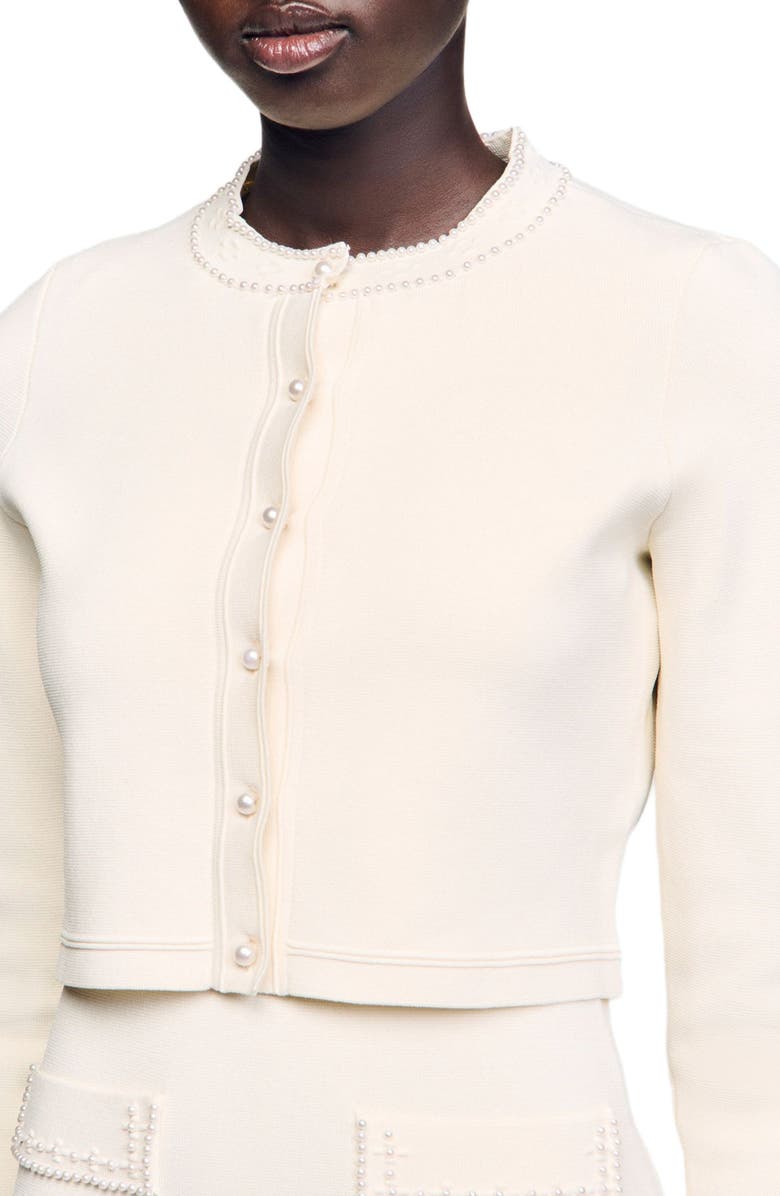 SANDRO Cropped cardigan with pearl buttons, Alternate, color, 