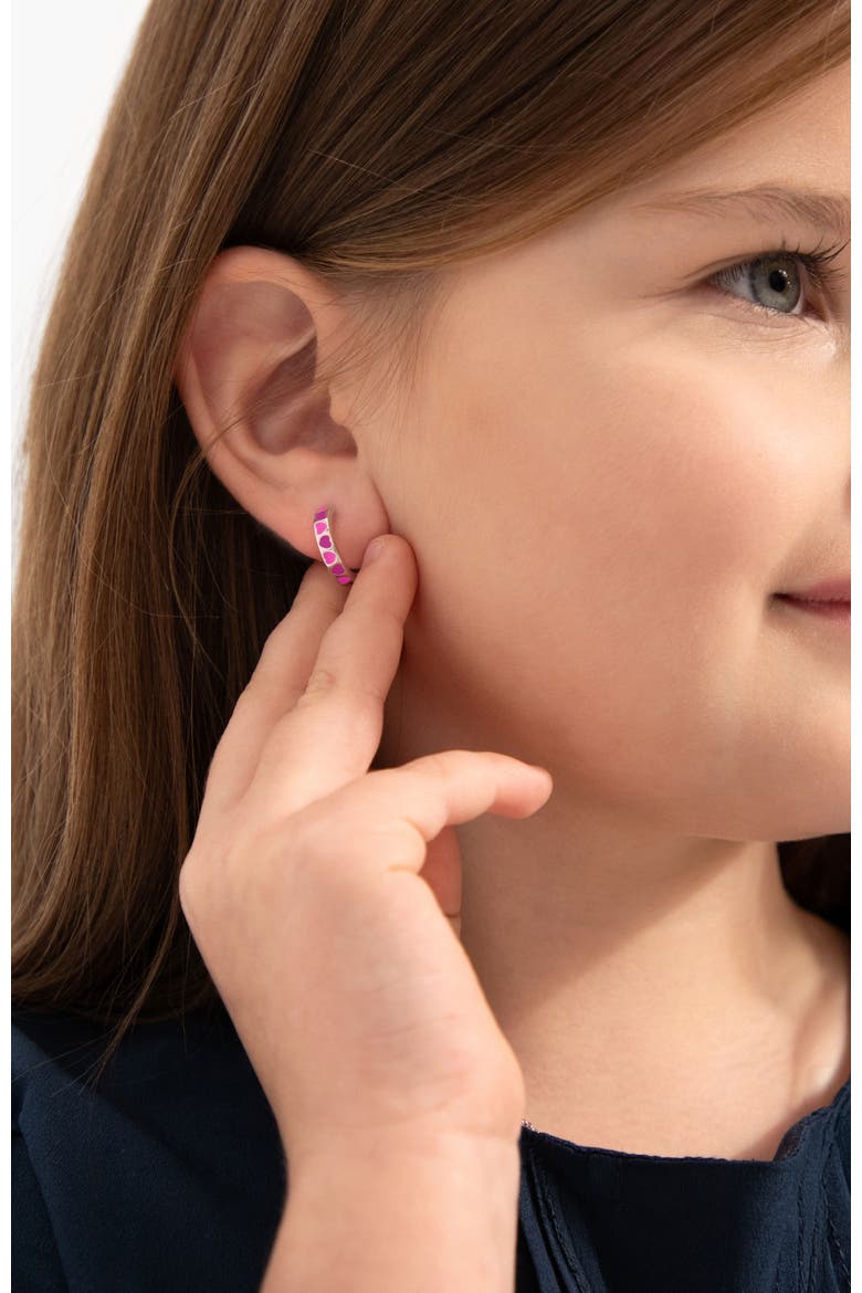 Enamel Hearts Girls Huggie Hoops, Alternate, color, Pink