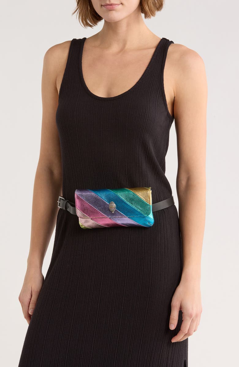 Kurt Geiger London Rainbow Metallic Leather Belt Bag, Alternate, color, Pastel Rainbow