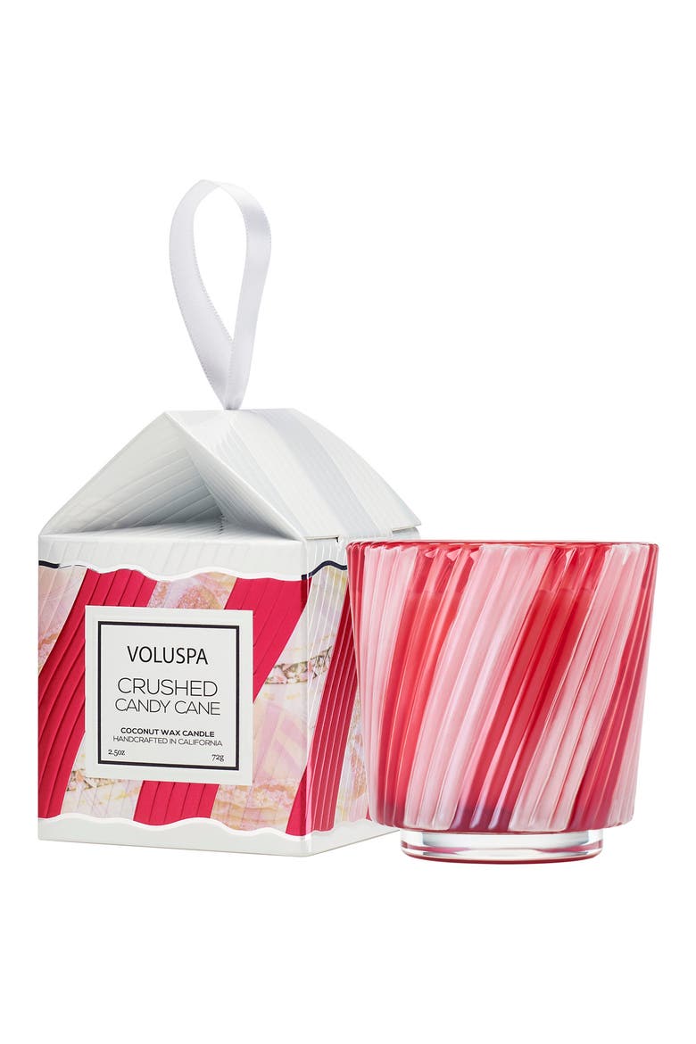 Crushed Candy Cane Pedestal Ornament Candle, Main, color, CRUSHED CANDY