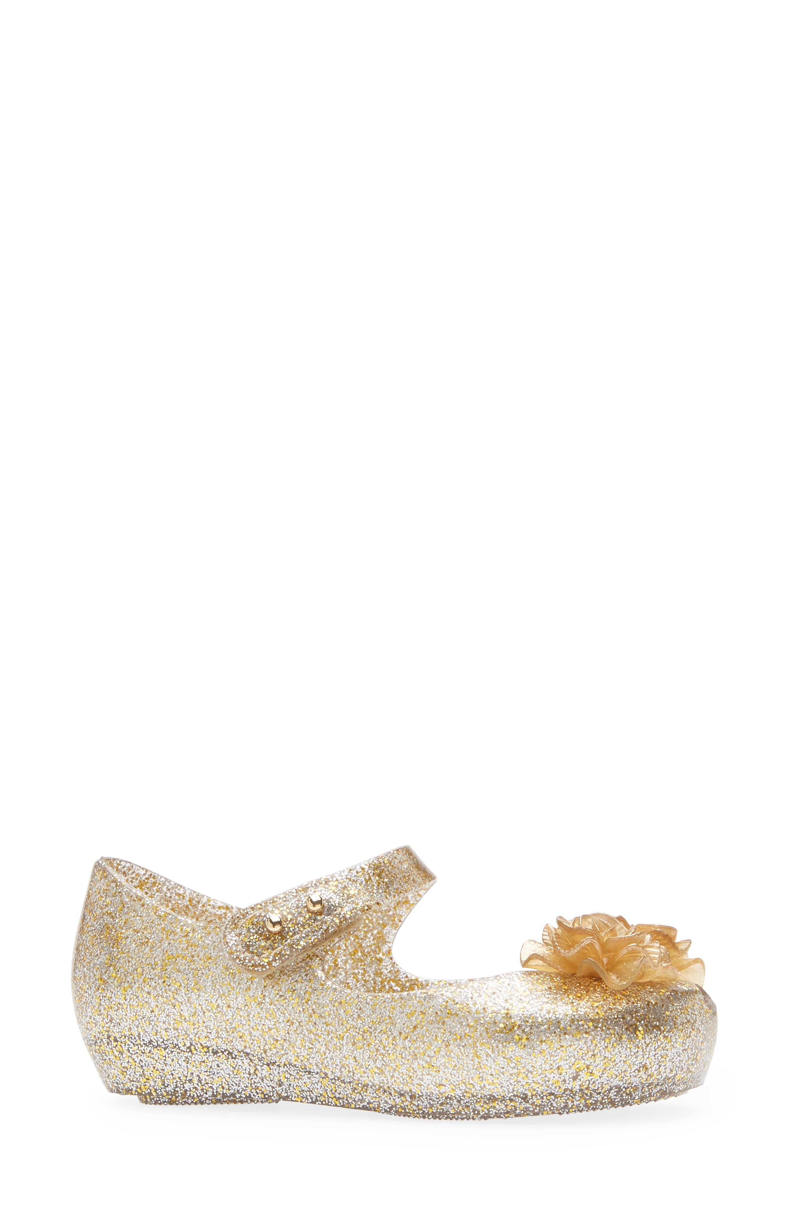 Melissa Mini Ultragirl Garden Mary Jane Flat, Alternate, color, Clear Glitter Gold
