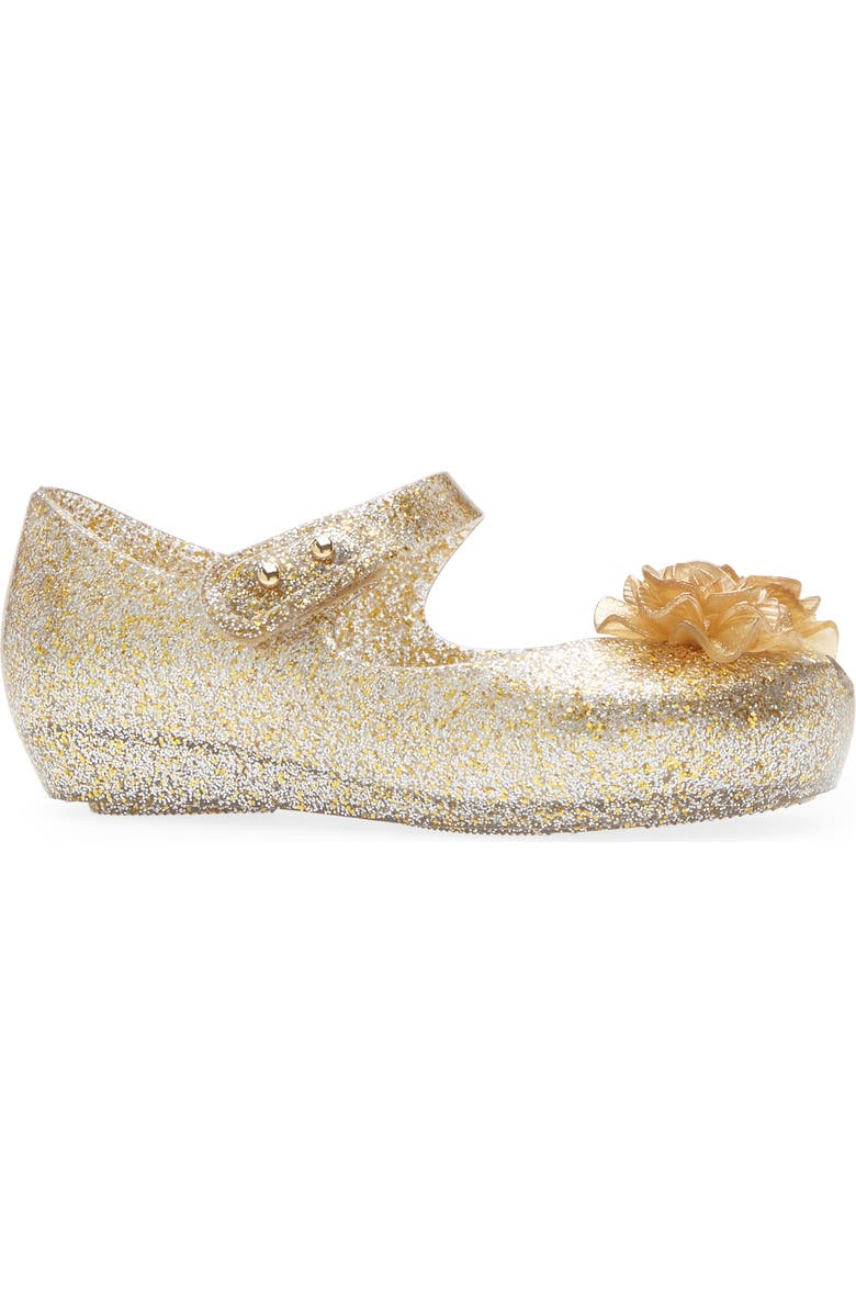 Melissa Mini Ultragirl Garden Mary Jane Flat, Alternate, color, Clear Glitter Gold