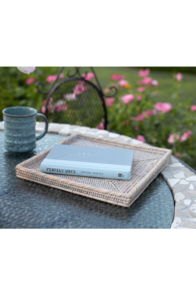Artifacts Rattan Square Flat Tray, Alternate, color, White Wash