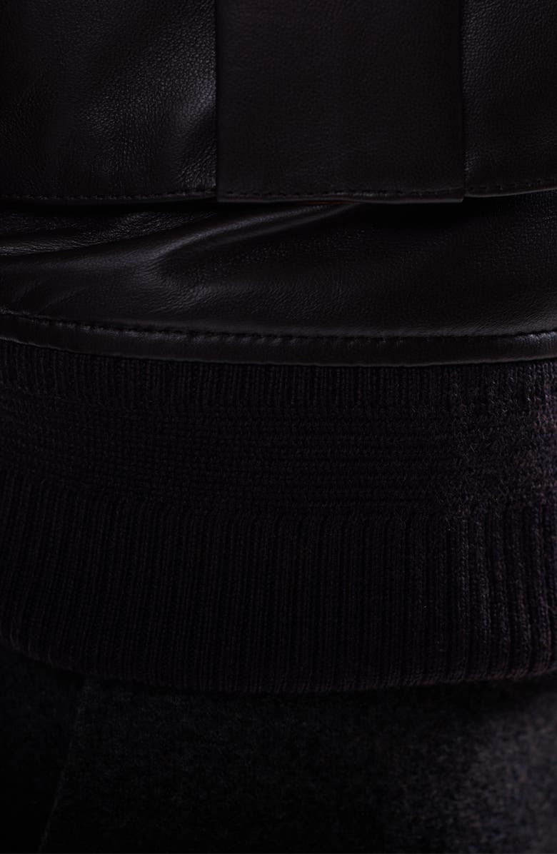 Bugatchi Leather Bomber Jacket with Removable Genuine Shearling Collar, Alternate, color, Truffle