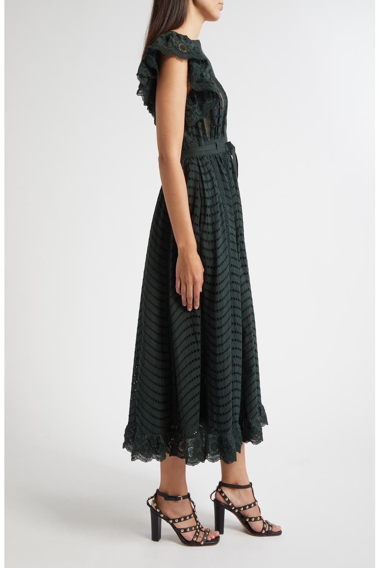 Olga Flutter Sleeve Midi Dress, Alternate, color, CYPRESS