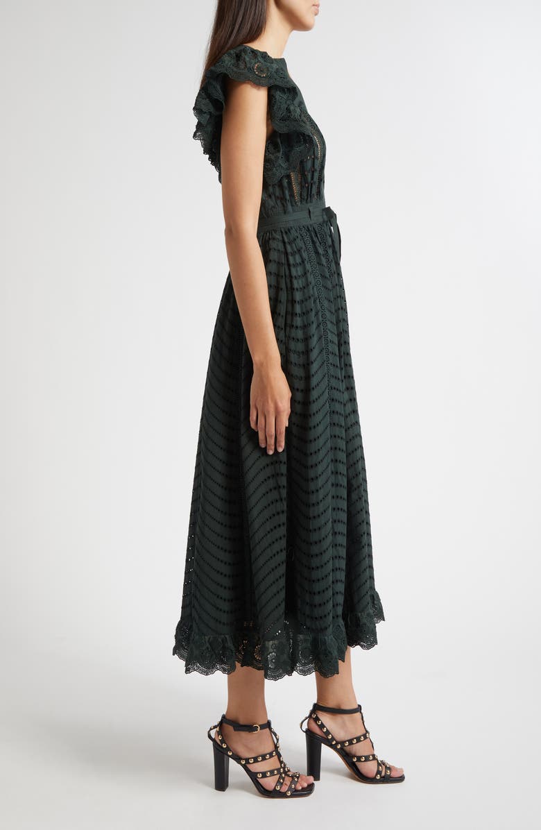 Ulla Johnson Olga Flutter Sleeve Midi Dress, Alternate, color, Cypress