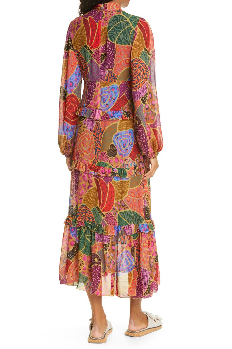 Hidden Animals Mock Neck Long Sleeve Tiered Dress, Alternate, color, HIDDEN ANIMALS