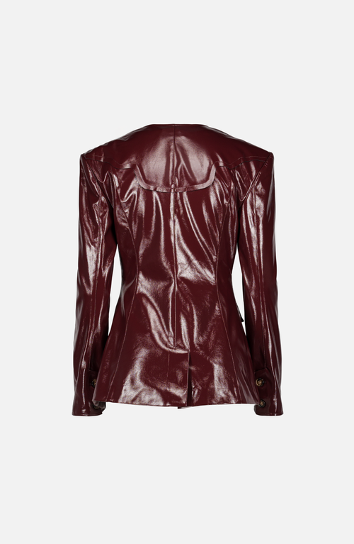 Saemdi Sculptural Faux Leather Suit Jacket In Burgundy