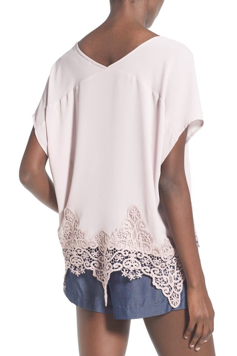ASTR Crochet Hem Tee, Alternate, color, LILAC/ GREY