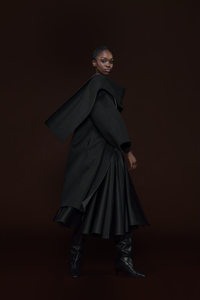Flared Godet Skirt, Alternate, color, Black