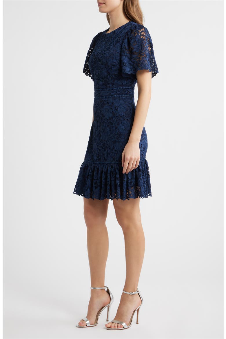Lace Embroidered Flounce Hem Dress, Alternate, color, NAVY