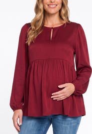 MOTHERHOOD MATERNITY Long Sleeve Empire Waist Keyhole Woven Blouse