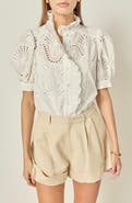 English Factory Embroidered Ruffle Eyelet Cotton Top