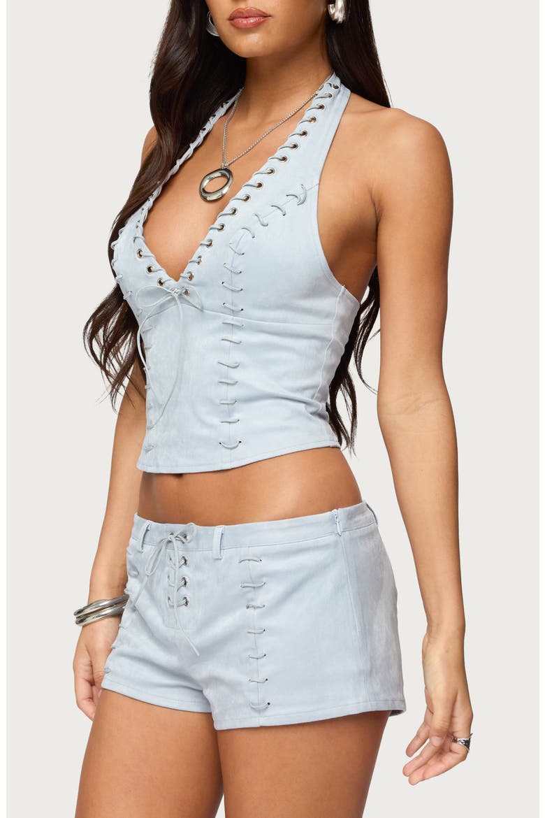 Sloane Faux Suede Halter Top, Alternate, color, LIGHT-BLUE