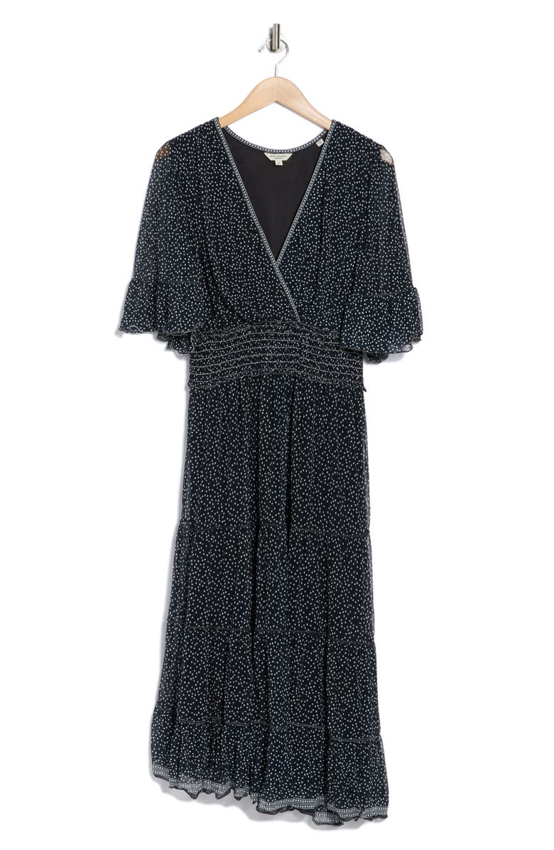 MAX STUDIO Smocked Waist Mesh Dress, Alternate, color, Black/ Ivory Random Dot