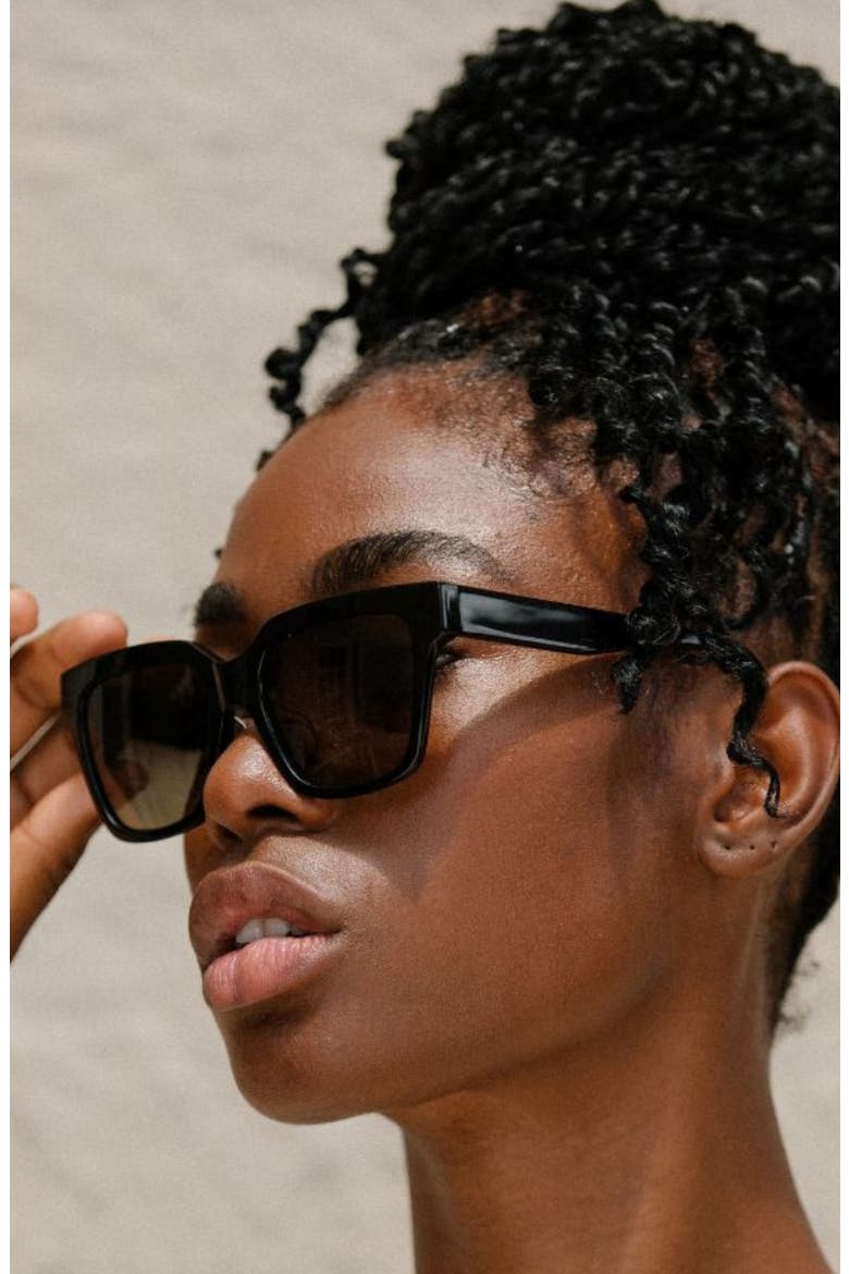 Hana 55mm Low Bridge Wide Width Polarized Square Sunglasses, Alternate, color, BLACK LAVA / GRAY LENSES