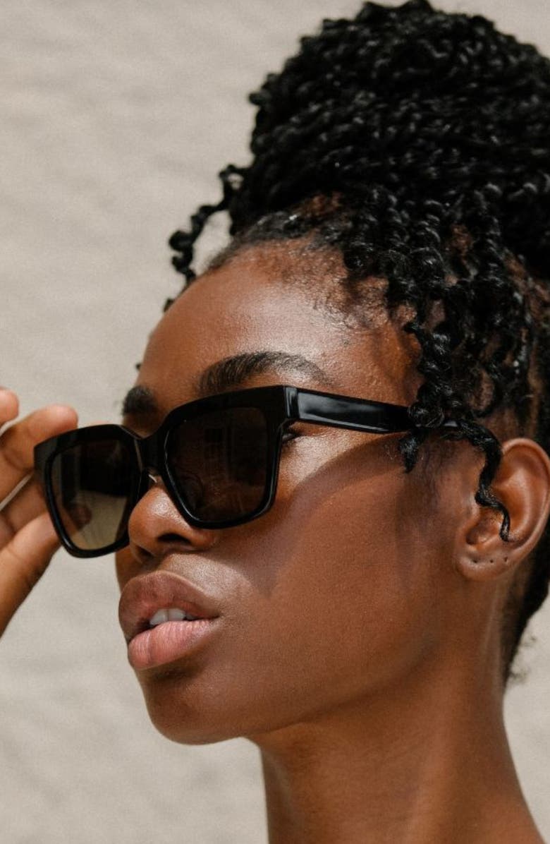 Mohala Eyewear Hana 55mm Medium Bridge Wide Width Polarized Square Sunglasses, Alternate, color, Black Lava / Gray Lenses