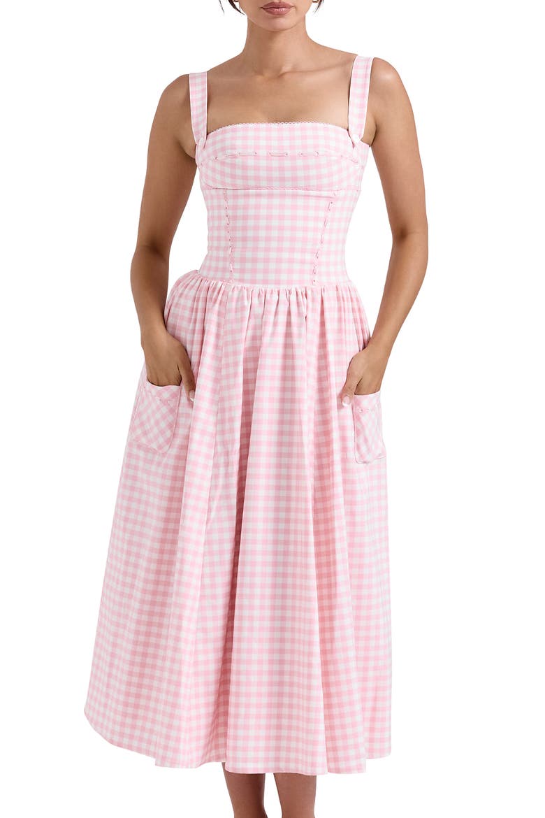 Vivien Gingham Midi Dress, Alternate, color, ROSE SHADOW