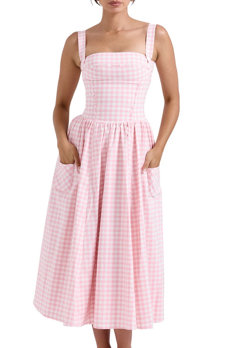 HOUSE OF CB Vivien Gingham Midi Dress, Alternate, color, Rose Shadow