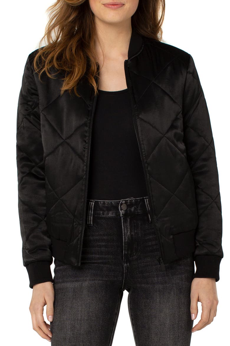 x Living in Yellow Quilted Satin Bomber Jacket, Main, color, BLACK