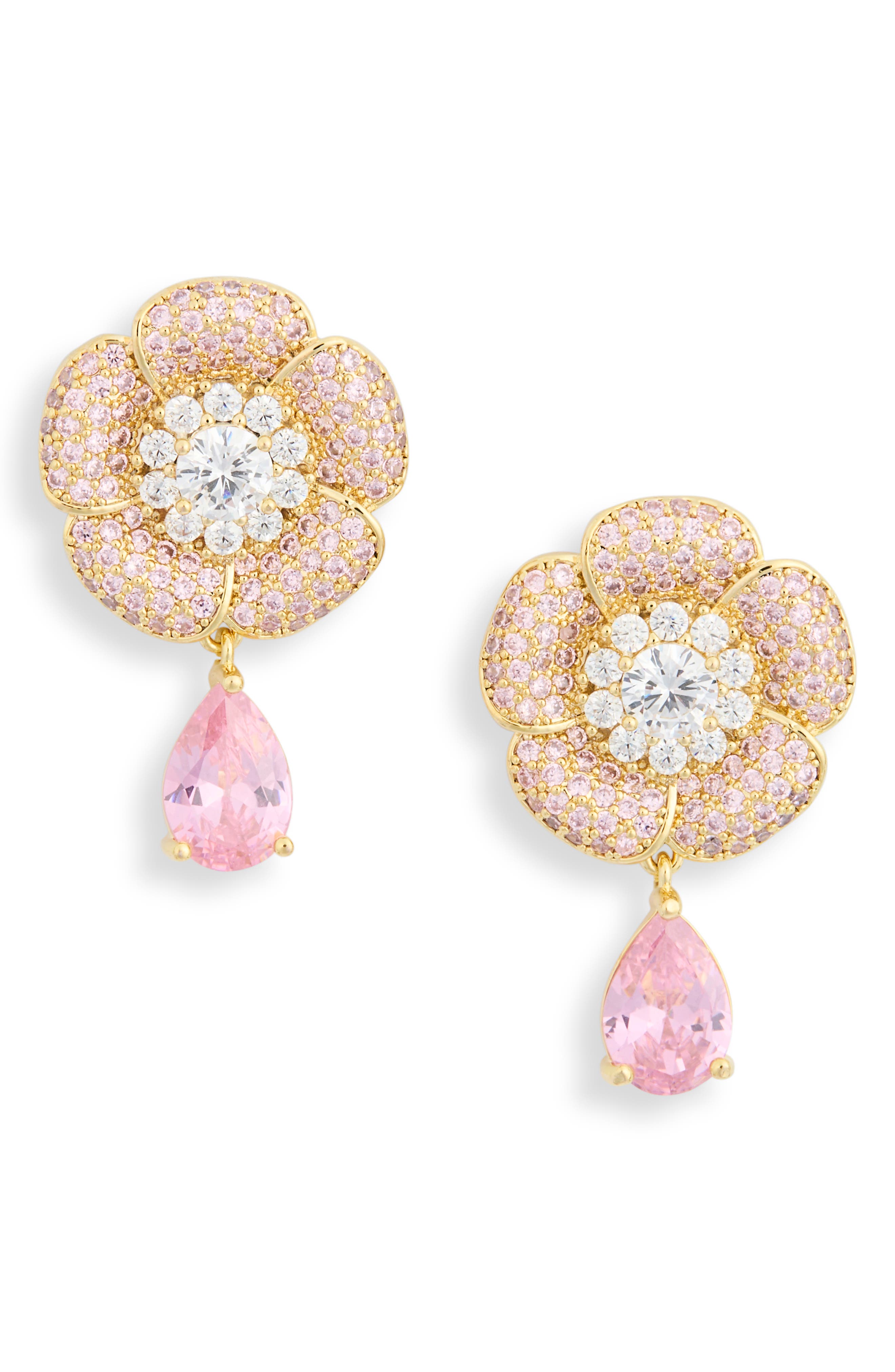 EYE CANDY LOS ANGELES Aaron CZ Pavé Flower Drop Earrings