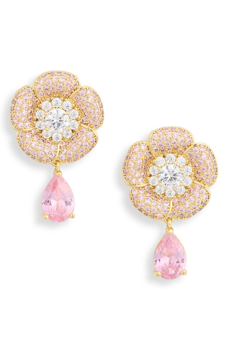 EYE CANDY LOS ANGELES Aaron CZ Pavé Flower Drop Earrings, Main, color, Pink