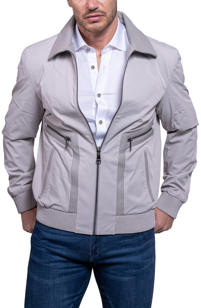 Maceoo Resistance Leather Trim Bomber Jacket, Main, color,