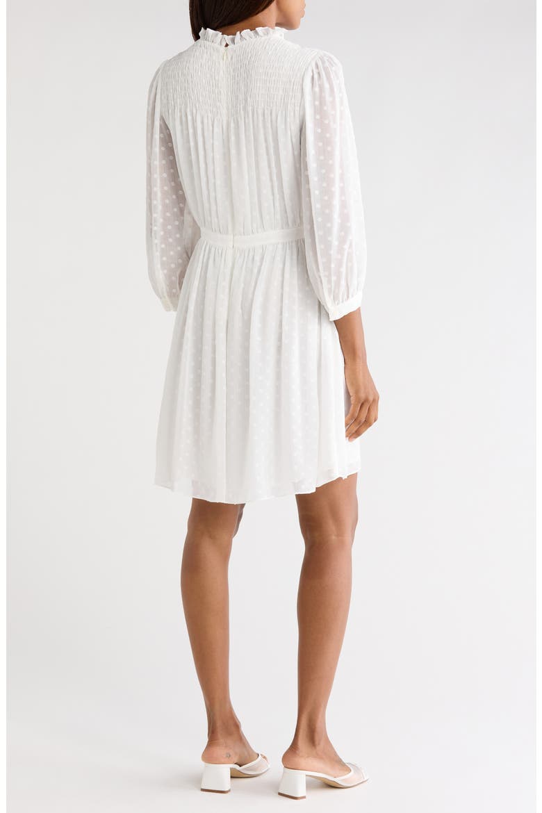 Long Sleeve Clip Dot Chiffon Dress, Alternate, color, SNOW