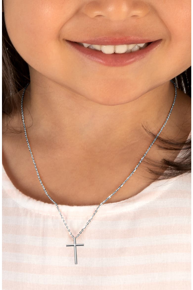 14K Gold Rounded Cross Necklace, Alternate, color, 14K White Gold