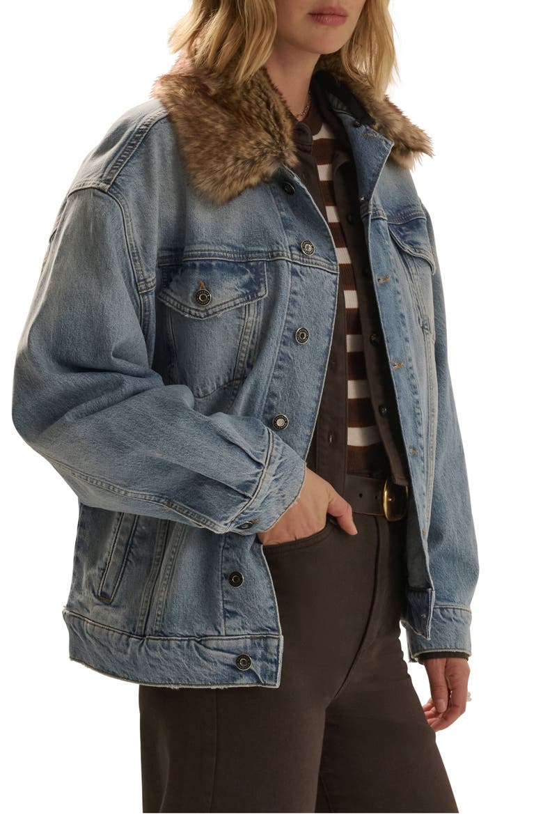 The Oversized Bowery Faux Fur Collar Jacket, Alternate, color, GENEVA