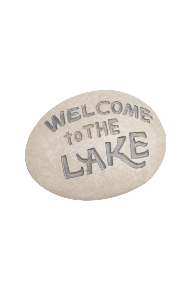 "Welcome to the Lake" Resin Pebble Rock, Main, color, Beige