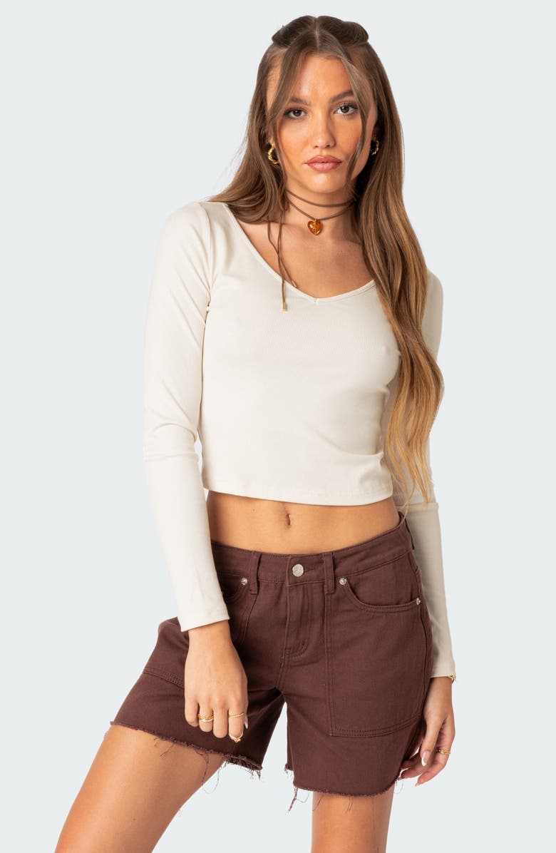 EDIKTED Workwear Ribbed Crop Top, Alternate, color, 