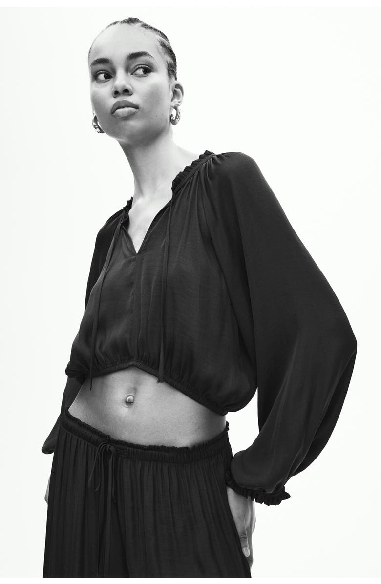 H&M Balloon-sleeved Blouse, Alternate, color, Dark Brown