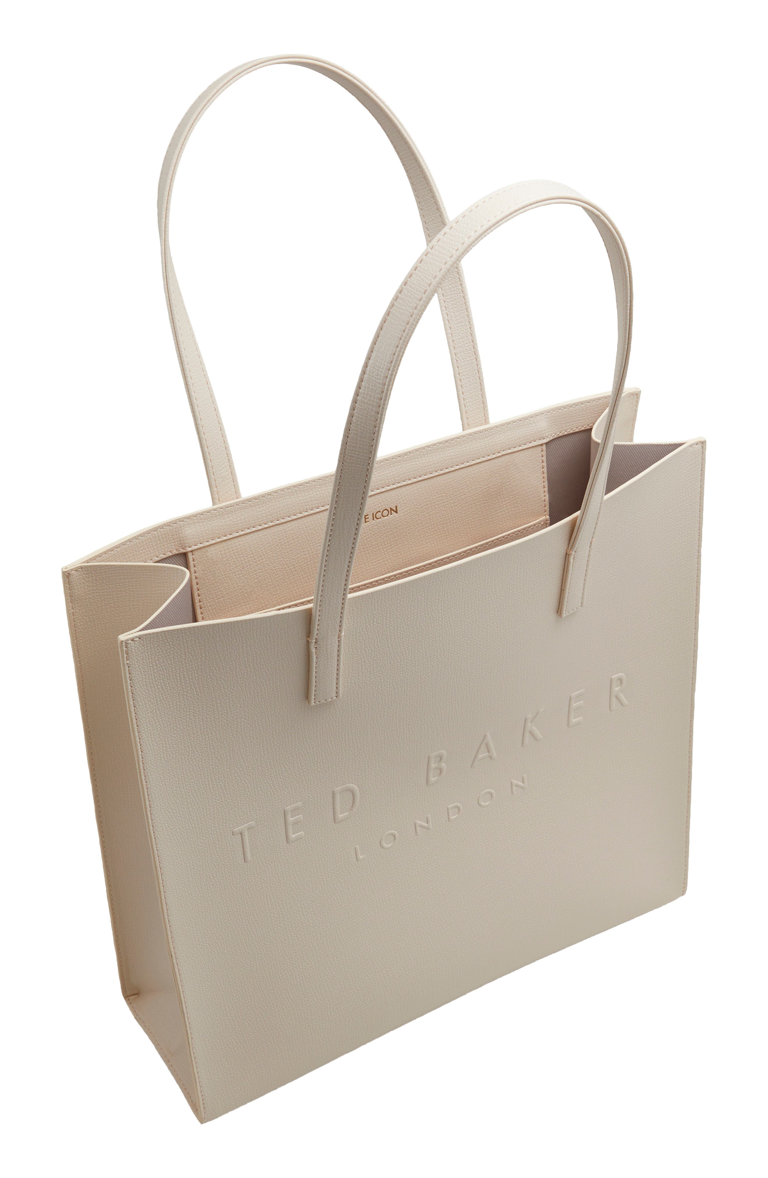 Soocon Debossed Logo Faux Leather Tote, Alternate, color, WHITE