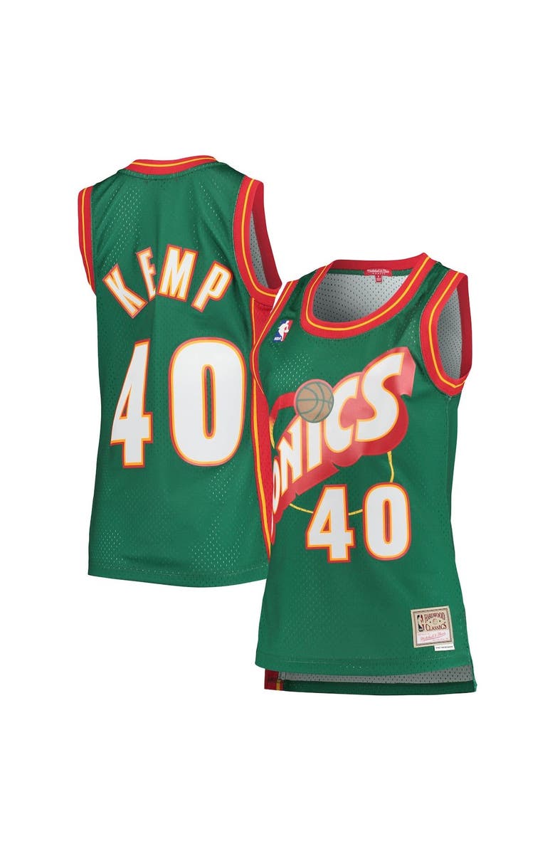 Mitchell & Ness Women's Mitchell & Ness Shawn Kemp Green Seattle SuperSonics 1995/96 Hardwood Classics Swingman Jersey, Alternate, color, Green