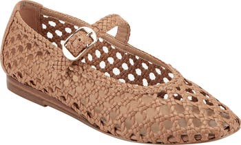 Evonna Woven Leather Mary Jane Ballet Flat – Marc Fisher  NEW MARC FISHER women\'s evonna woven mary jane ballet flat in beige display picture 1