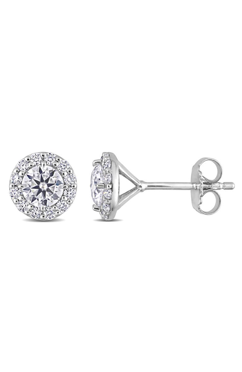 Julianna B. Moissanite Round Halo Stud Earrings, Main, color, Sterling Silver