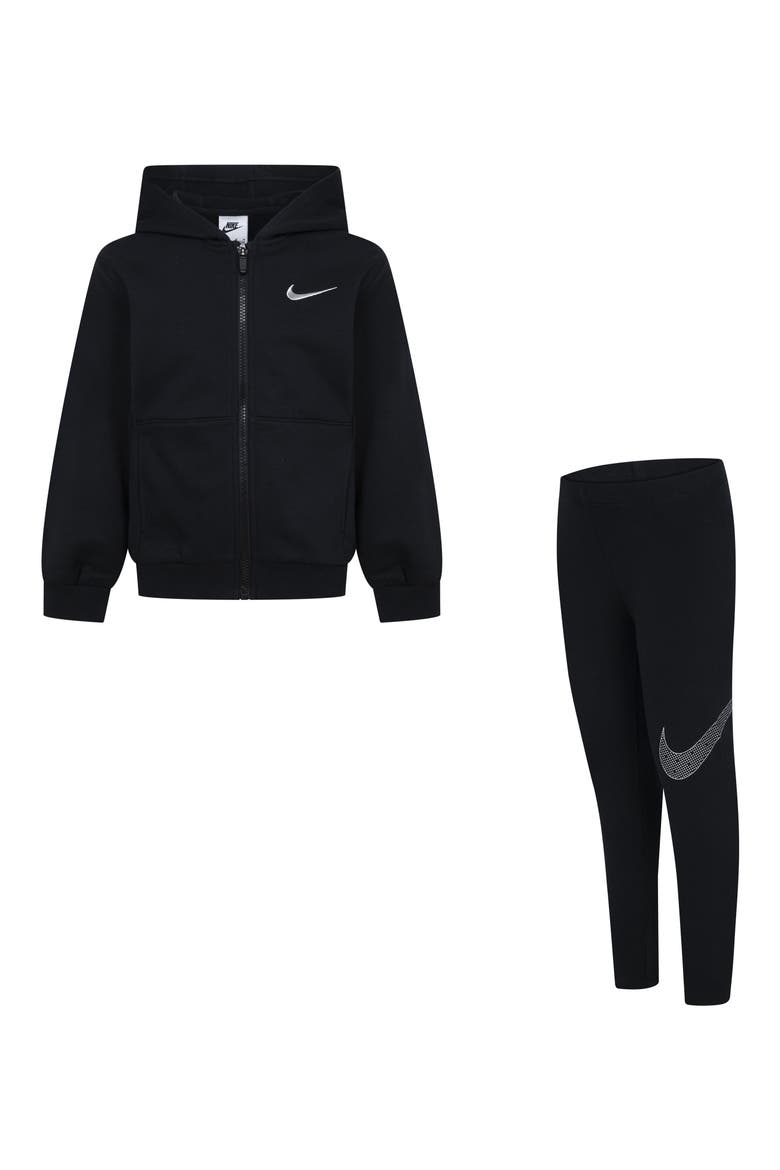 Zip Hoodie & Stretch Leggings Set, Main, color, BLACK