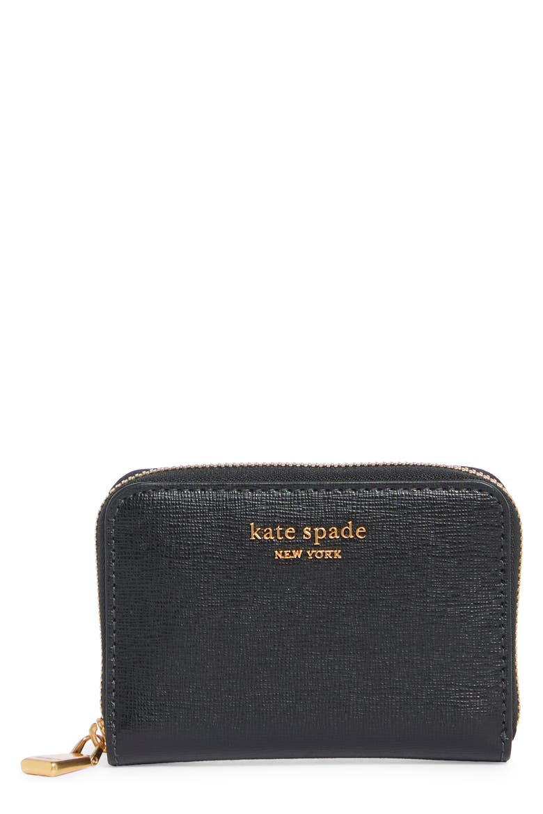 Morgan Saffiano Leather Zip Card Case, Main, color, BLACK
