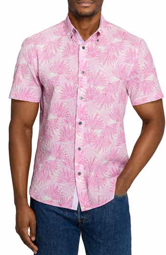 CONSTRUCT Palm Print Short Sleeve Seersucker Button-Up Shirt