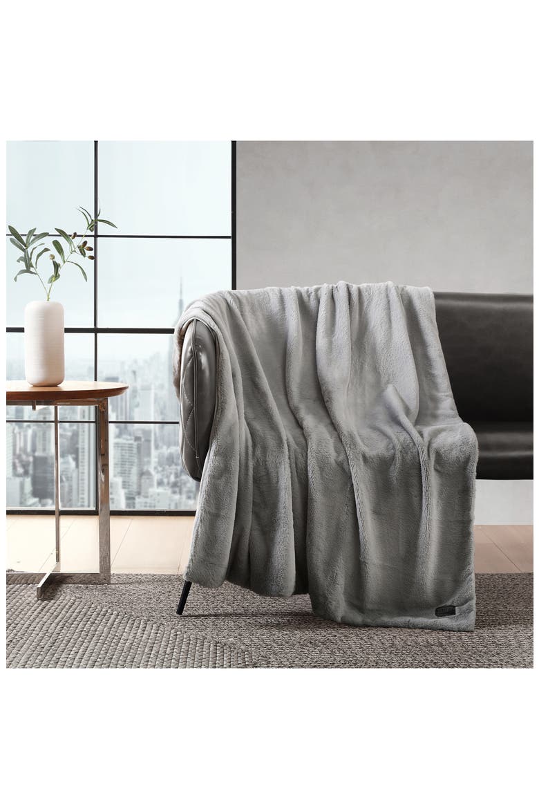 Faux Fur Reversible Throw, Alternate, color, GREY
