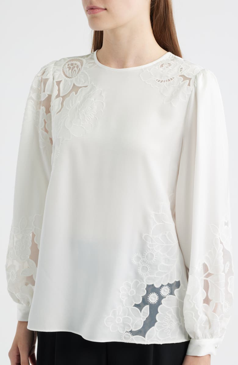 Elie Tahari The Alisa Floral Mesh Long Sleeve Shirt, Alternate, color, 