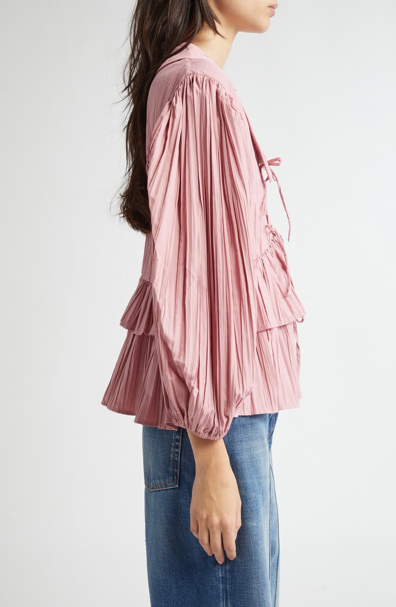 Stine Goya Plissé Tie Front Balloon Sleeve Top, Alternate, color, Pink Nectar