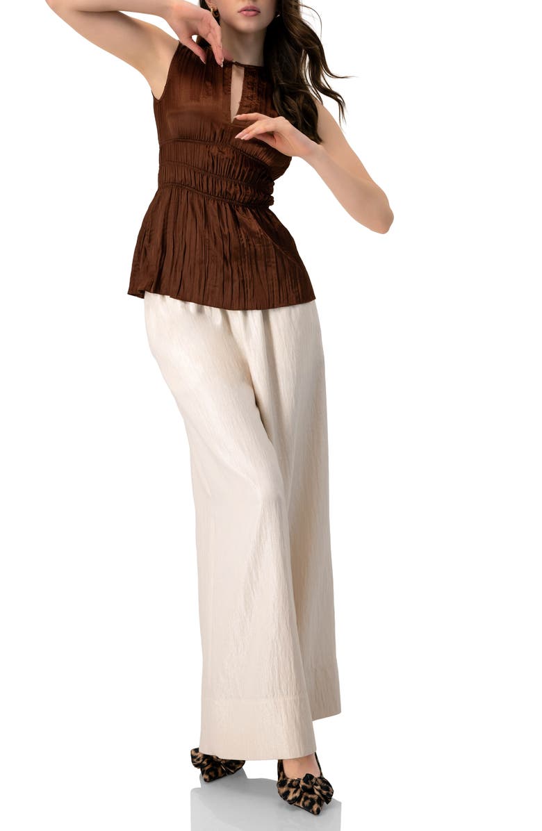 IVONNE Satin Sleeveless Pleated Blouse, Alternate, color, Brown