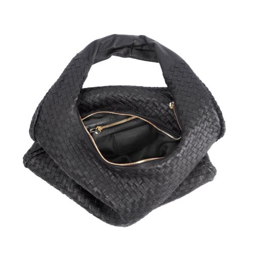 The Artisan & Company Woven Leather Slouchy Hobo Bag-black
