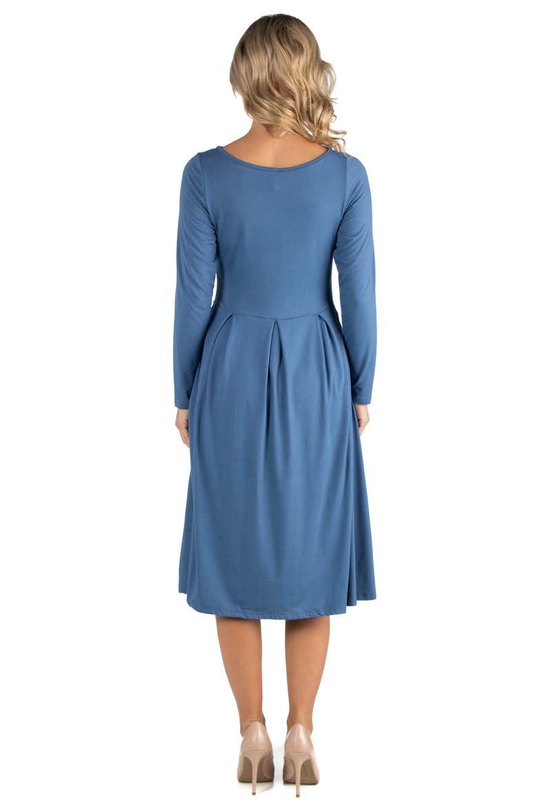 Maternity Midi Length Fit and Flare Pocket Dress, Alternate, color, Indigo