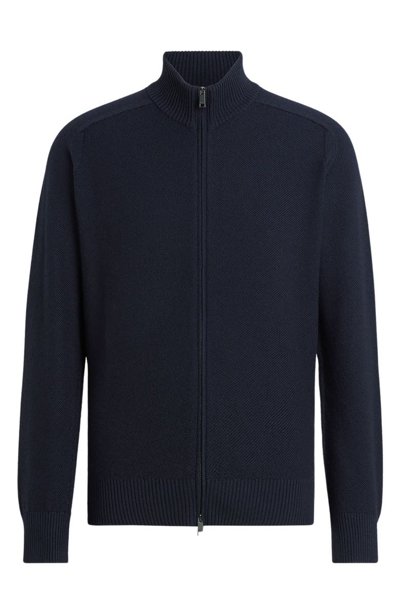 ZEGNA Cashseta Cashmere & Silk Mock Neck Zip Sweater, Alternate, color, Navy