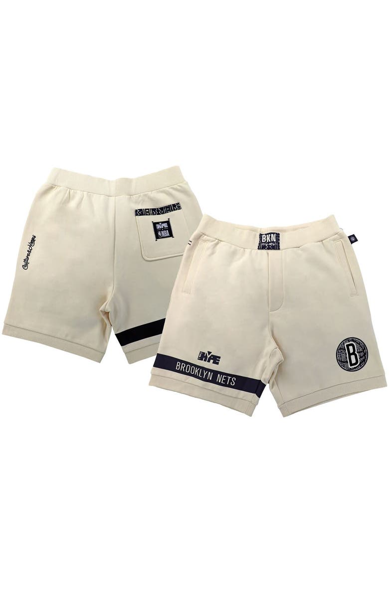 Two Hype Unisex NBA x Two Hype  Cream Brooklyn Nets Culture & Hoops Premium Classic Fleece Shorts, Main, color, 