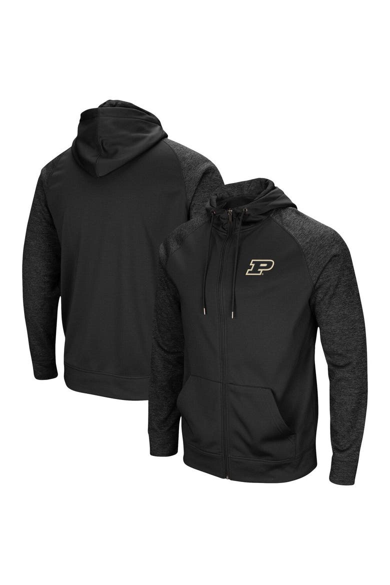 Men's Colosseum Black Purdue Boilermakers Blackout 3.0 Tonal Raglan Full-Zip Hoodie, Main, color, Black